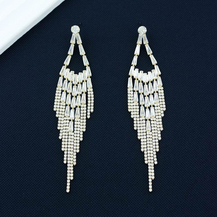 Wholesale Zircon Tassel Rhinestone Diamond Earrings Women's High-end Exaggerated Long Earrings