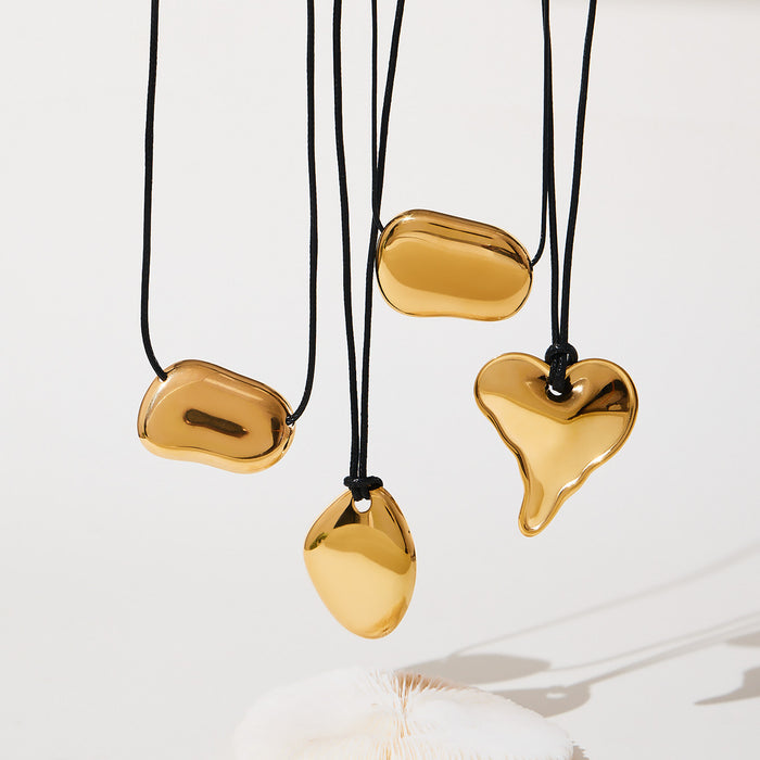 Wholesale Heart-shaped leather cord long irregular geometric pendant sweater chain niche stainless steel necklace
