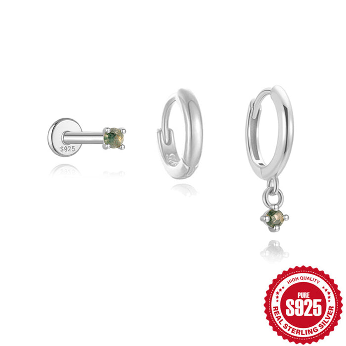 Wholesale 925 Sterling Silver Elegant Aquatic Moss Agate Set Earrings Earrings Earrings 3-Piece Combination Set