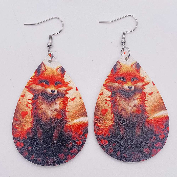 Wholesale Fox PU Double Sided Printed Leather Earrings JDC-ES-Susheng006