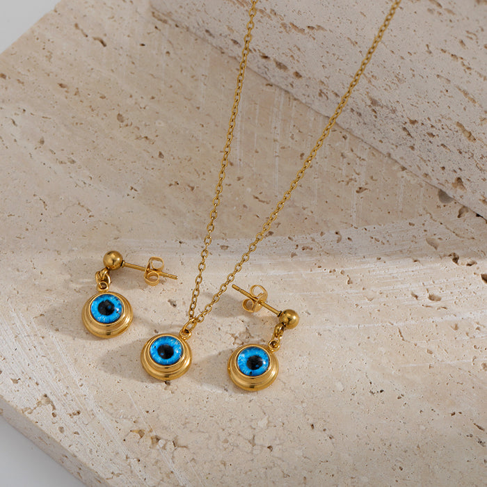 Wholesale Blue Evil Eye Pendant Necklace  Evil Eye Ball Necklace  Titanium Steel Earrings