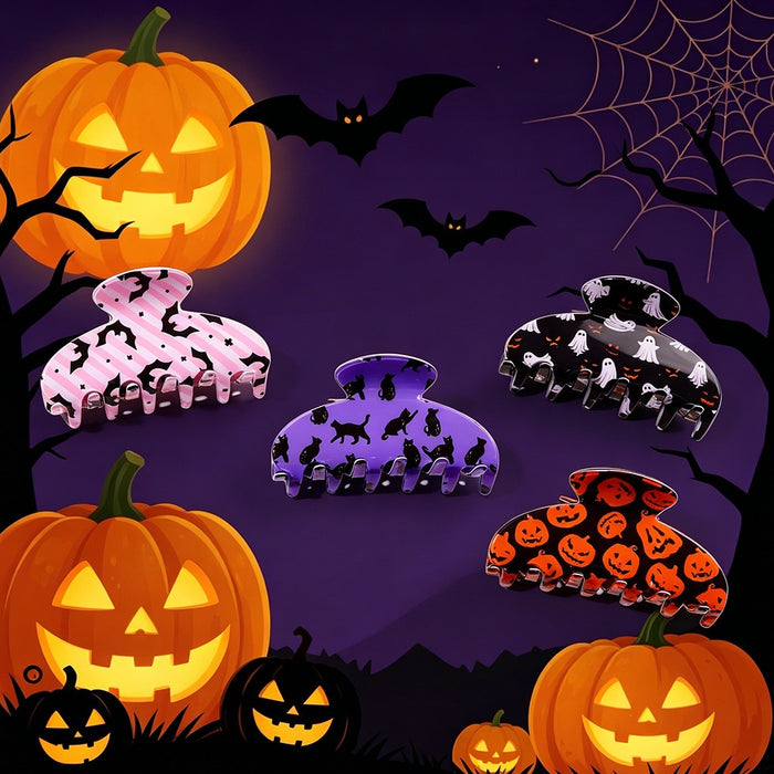 Wholesale Stylish  Shark Claw Hair Clips Ghost Pumpkin Black Cat Print Women Hair Accessory
