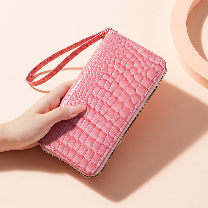 Wholesale Wine Red Crocodile Pattern Long Wallet For Women Stylish PVC Multi Pocket Zip Clutch Fashion Accessory For Gift Boutique Resale