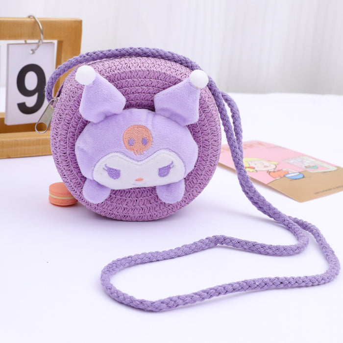 Wholesale Children's Straw Bag Cute Cartoon Big Ears Dog Children's Coin Purse Crossbody Small Bag Woven