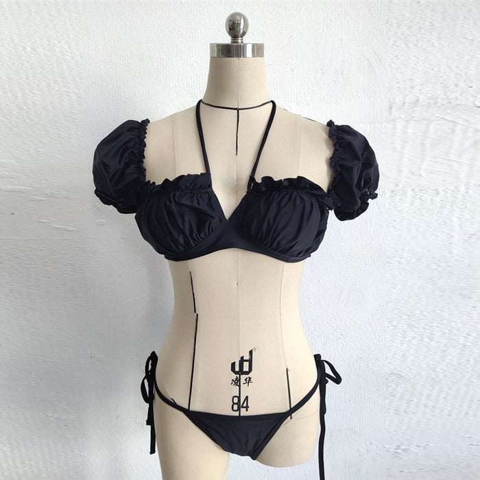Wholesale Solid color simple and atmospheric split two-piece bikini sexy lace up swimsuit for women