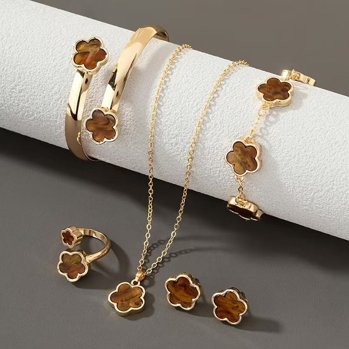 Wholesale 5pcs/ set Acrylic Lucky Flower Jewelry Set
