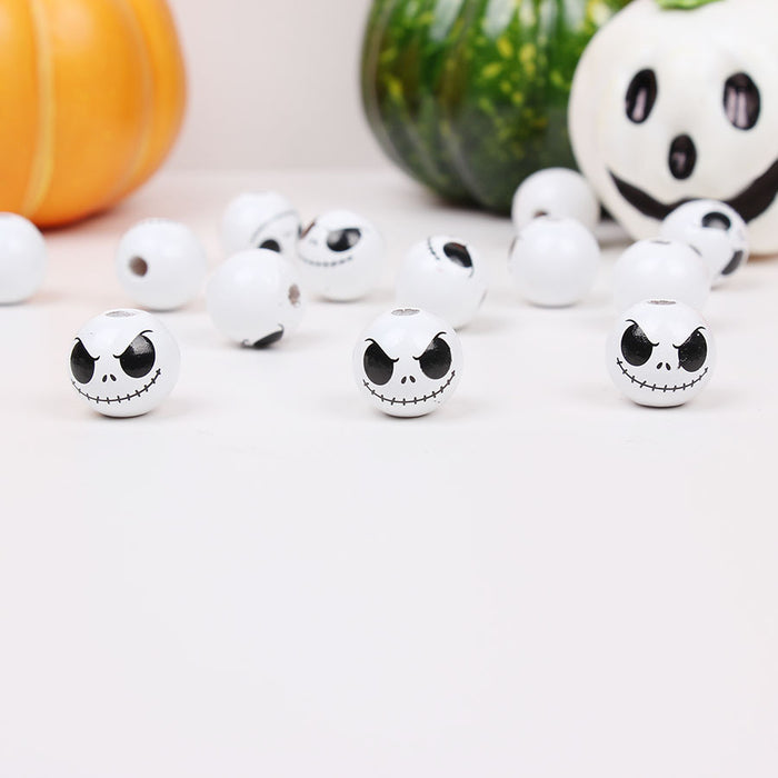 Wholesale 50PCS Halloween Colorful Witch Pumpkin Ghost Face Wooden Beads JDC-BDS-TianYue023