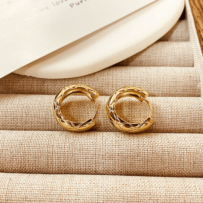 Wholesale Copper plated 18K gold rhombus pattern hoop earrings