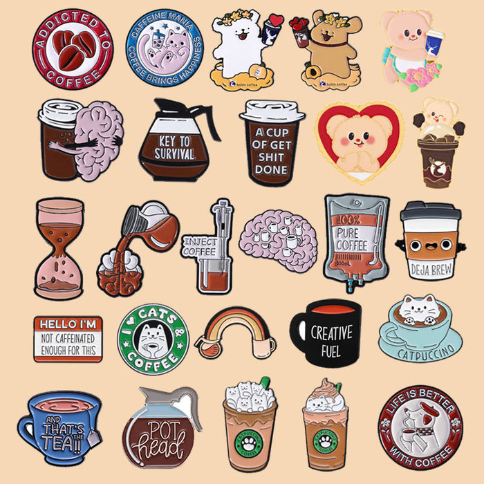Wholesale Cartoon Coffee Cup Shape Brooch Pin Set Zinc Alloy Decorative Accent