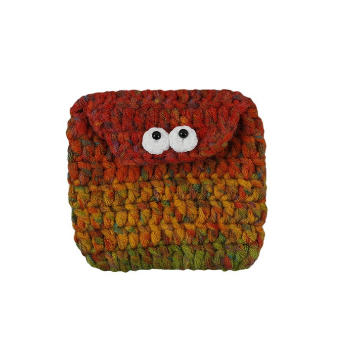 Wholesale Super cute cartoon hand-woven flip coin purse creative wool crocheted bank card storage bag finished product in stock