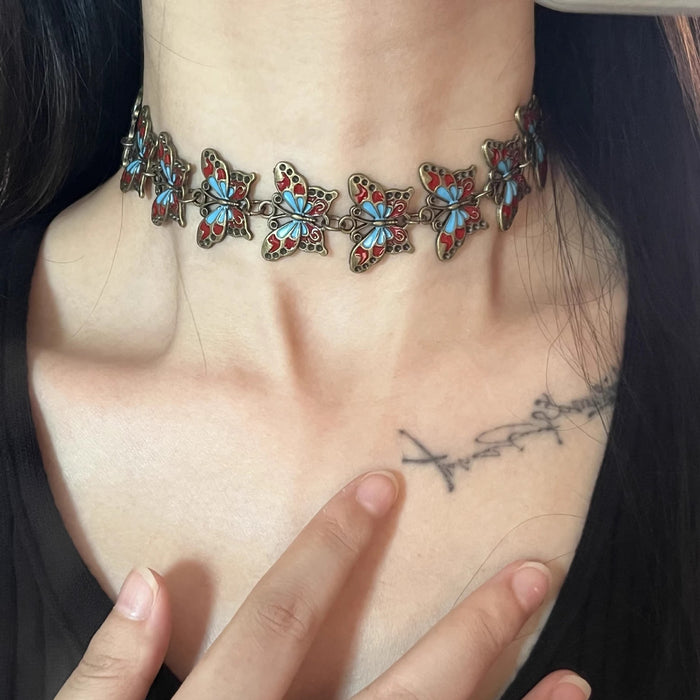 Wholesale Niche metal mechanical distressed butterfly cyberpunk collar