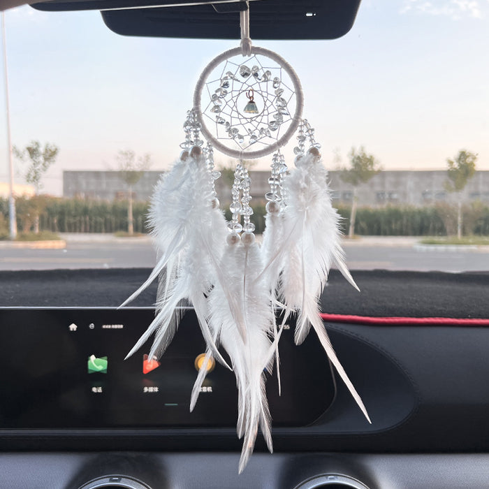 Wholesale Crystal Stone Dream Catcher Car Pendant Feather Wind Chime Rearview Mirror Decorative Accessory MOQ≥2