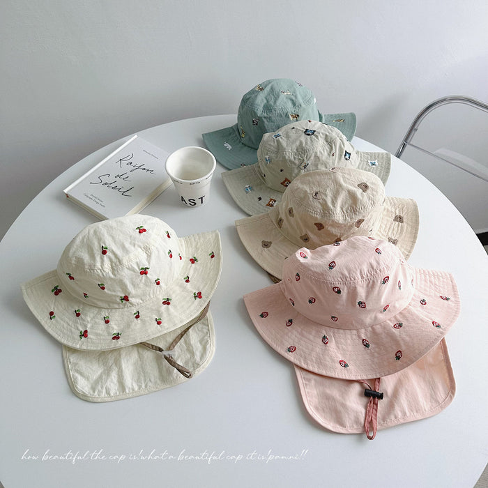 Wholesale Quick drying thin children's sunshade hat for travel, baby big brim neck protection, sun protection fisherman hat