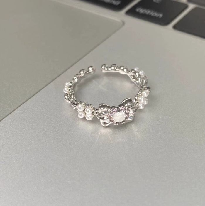 Wholesale Silver imitation pearl ring women' s simple and versatile open ring