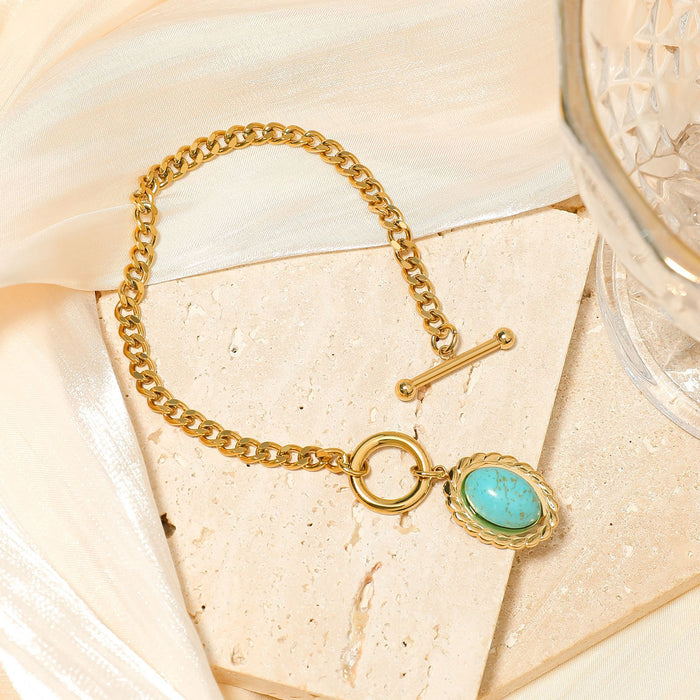 Wholesale stainless steel natural turquoise necklace