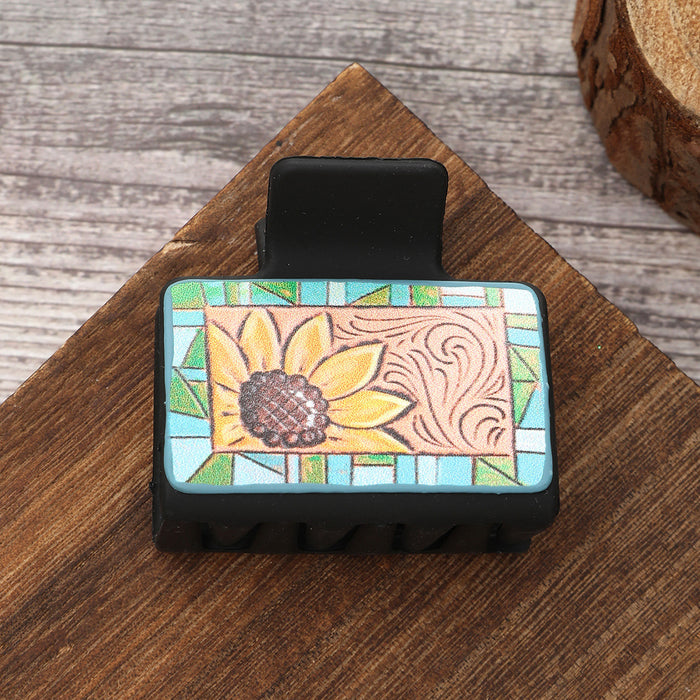 Wholesale Western Style Sunflower Cactus Leather Hairpin Combination suit Shark Clip Women' s Grab