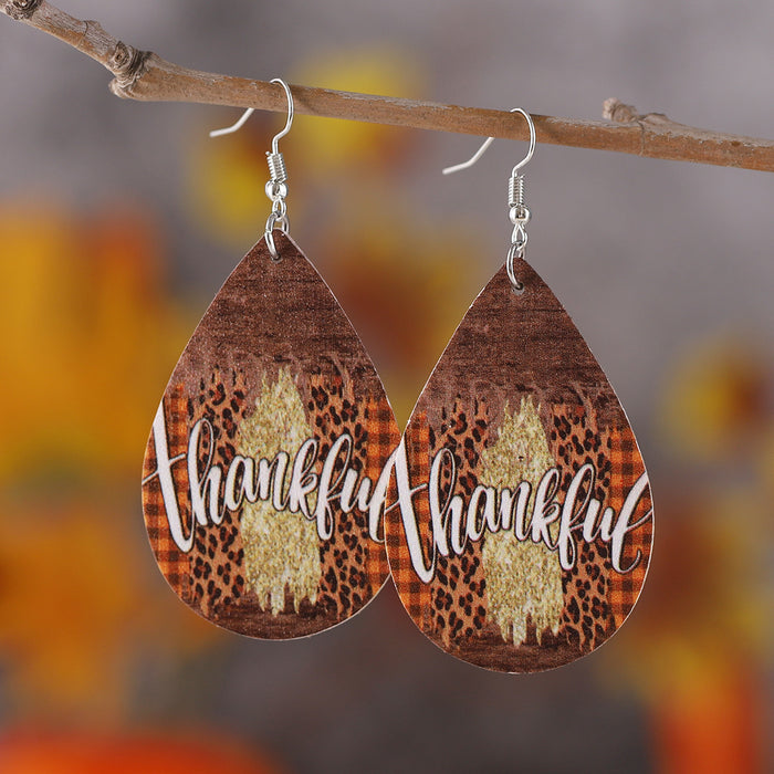 Wholesale Thanksgiving cow pattern pendant earrings pu leather earrings gift