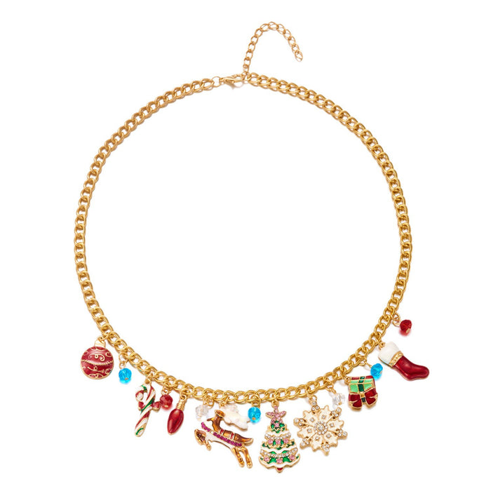 Wholesale Christmas gold chain snowflake elk snowman Christmas tree multi-accessory necklace bracelet jewelry set