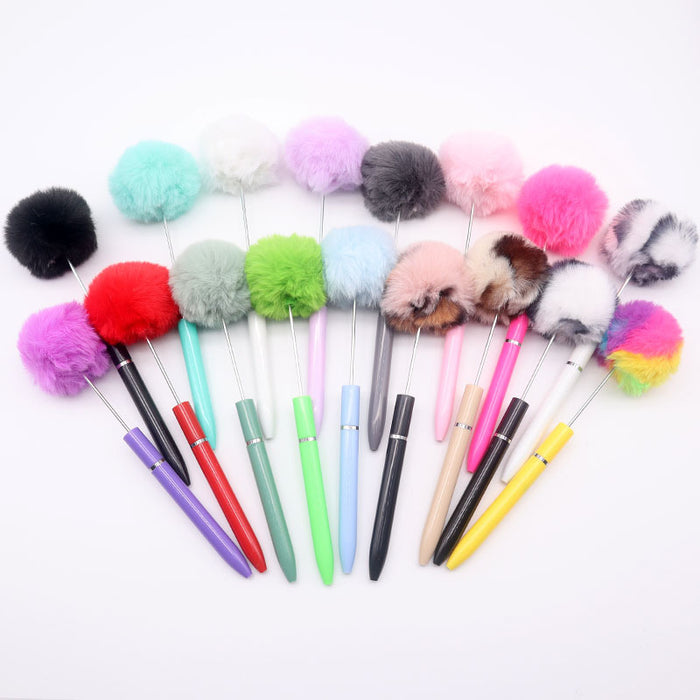 Wholesale Beadable Pens Leopard print Pom Pom Pen Fluffy Pens JDC-PN-ShuY006