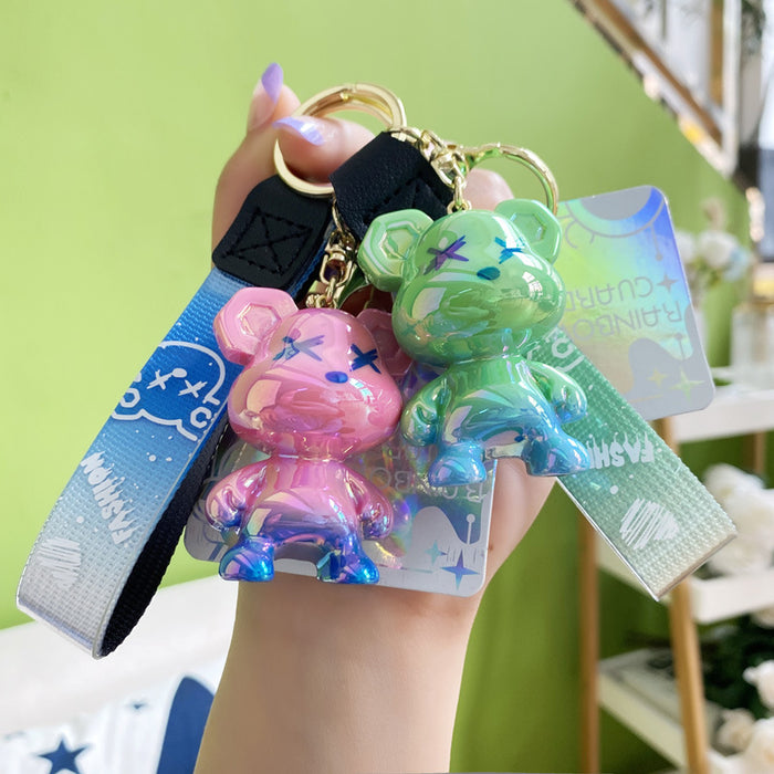 Wholesale Creative cartoon resin gradient graffiti bear key chain fashion trend key chain cute bag ornaments