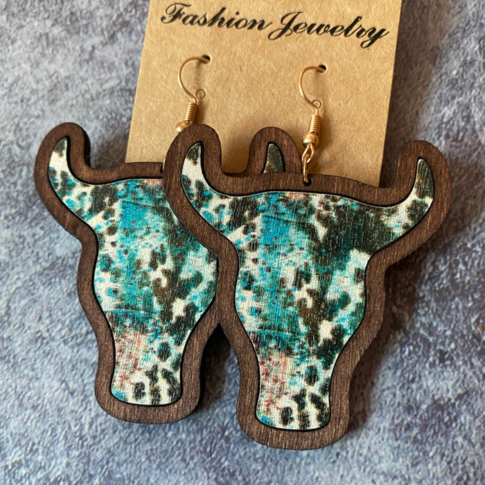 Wholesale Western Style Bull Head Wood Earrings JDC-ES-XinChuan001