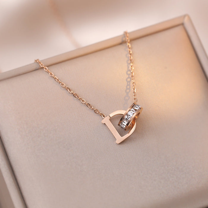 Wholesale Necklace with diamond studded letters, niche design, simple temperament, neck chain, titanium steel lock chain
