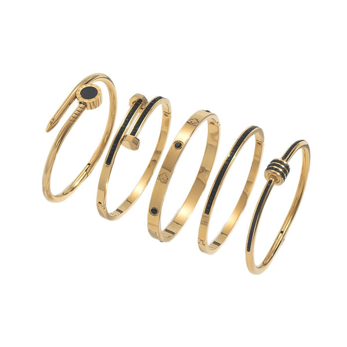 Wholesale Women S Studded Titanium Steel Bracelet Gold  Design Electroplated Black Finish Fashion Jewelry Accessory Everyday Gift