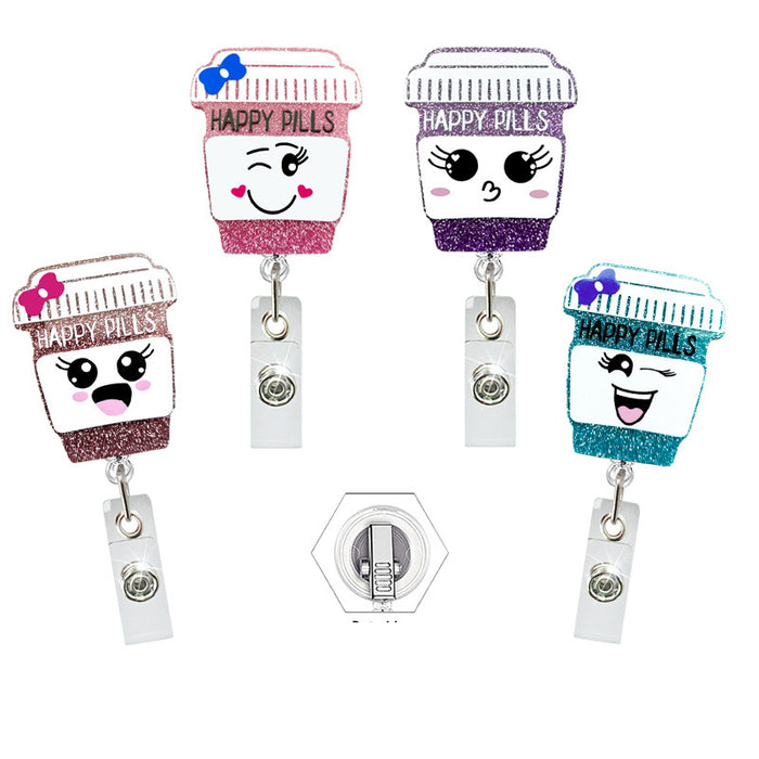 Wholesale Glitter Cup Smiley Face Nurses Day Acrylic Retractable Keychain JDC-KC-GuXi004