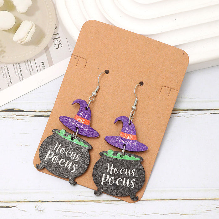 Wholesale  party style hat cat letter wooden earrings party music festival dangling earrings