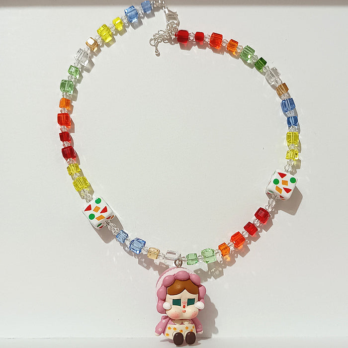 Wholesale Crystal acrylic beaded cute  angel frog cute grain short necklace