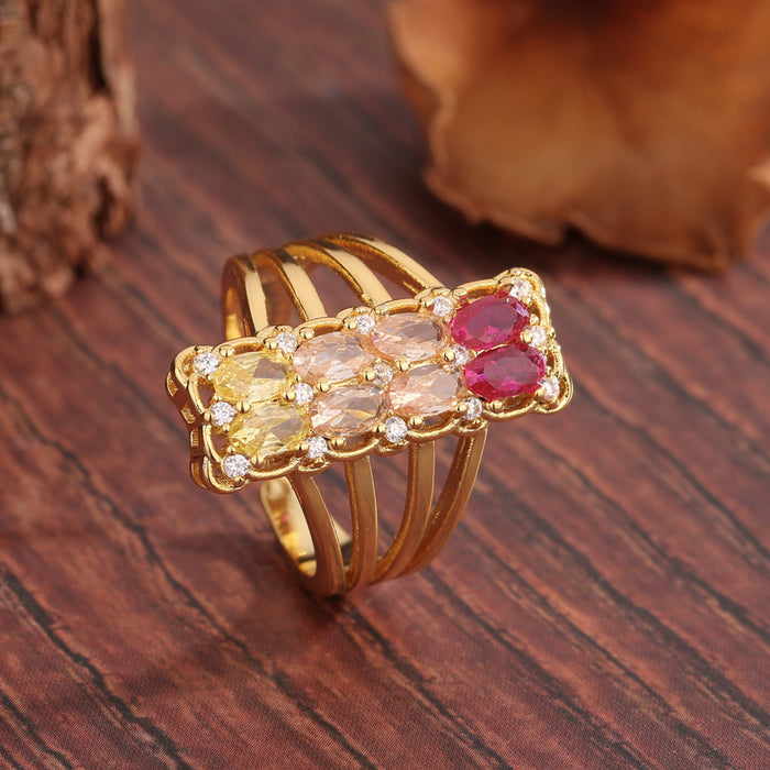 Wholesale Zircon Ring Palace Style Retro Copper Material Ring Open Adjustable Pinky Ring Accessories
