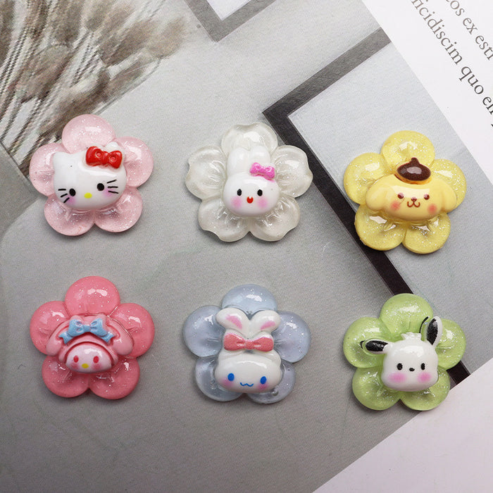 Wholesale 10PCS Cartoon Puppy Rabbit Transparent Flower Resin Diy Decorative Patch Accessories JDC-FK-YaoL025