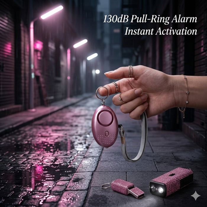 Wholesale Stainless Steel 7 In 1 Women Safety Alarm Kit Personal Self Defense Keychain Set