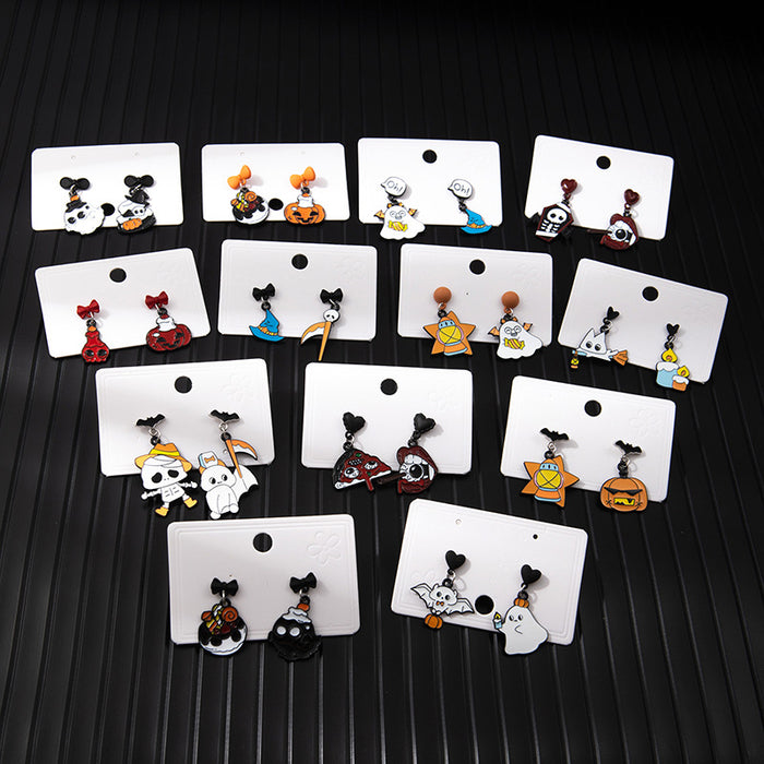 Wholesale  series alloy oil drop asymmetrical earrings cartoon anime funny ghost pumpkin earrings