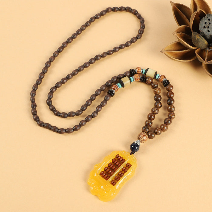 Wholesale Long Cotton and Linen Accessories Wooden Pendant Buddhist Beads Necklace JDC-NE-Luox003