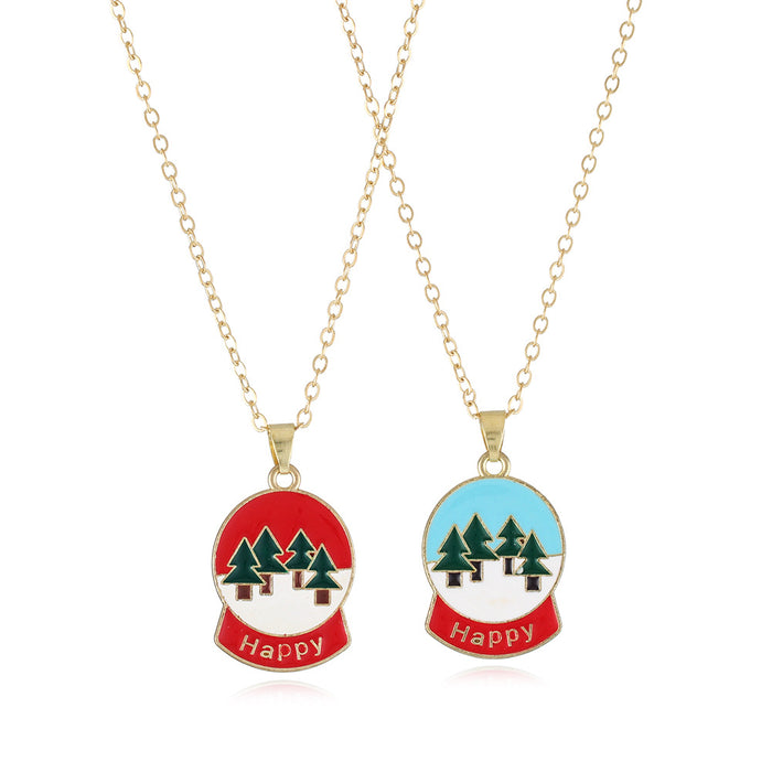 Wholesale Christmas Series Children' s Good Friend Necklace Set Snowman Christmas Tree Pendant Alloy Oil Dropping Cartoon Jewelry