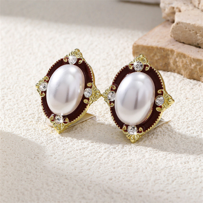 Wholesale Retro Palace Style Alloy Rhinestone Pearl Earrings MOQ≥2