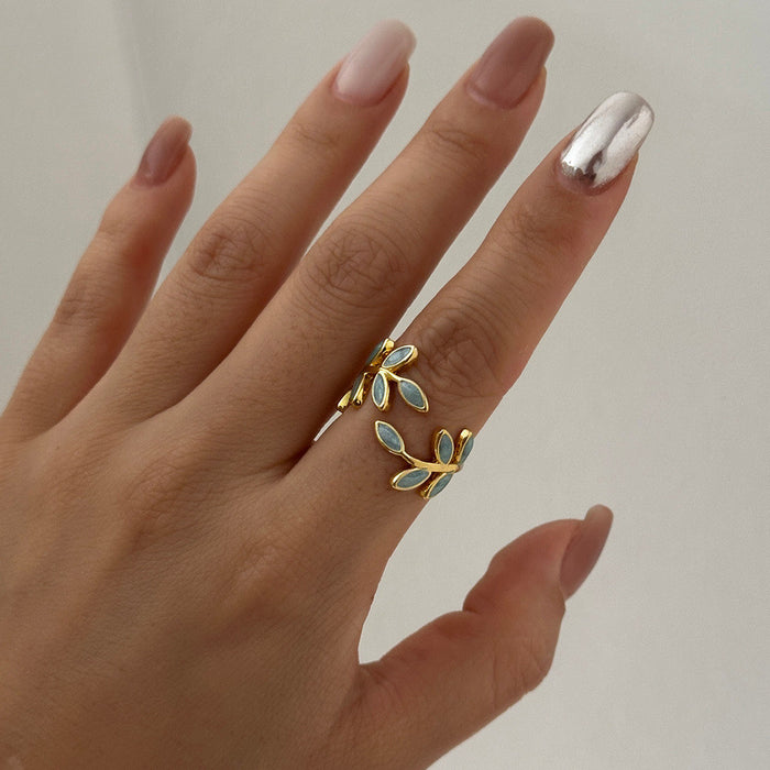 Wholesale Chic Leaf Adjustable Ring Copper Plated Floral Jewelry Fashion Accessory