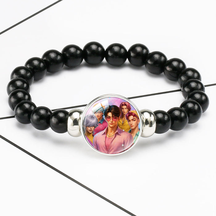Wholesale KPOP black beaded elastic cord bracelets