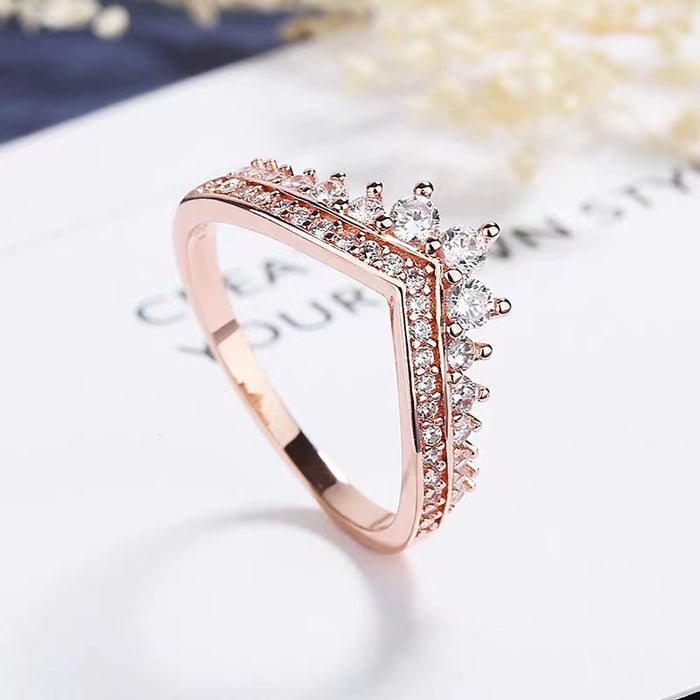 Wholesale 925 silver diamond platinum rose gold shiny princess wish ring ring female