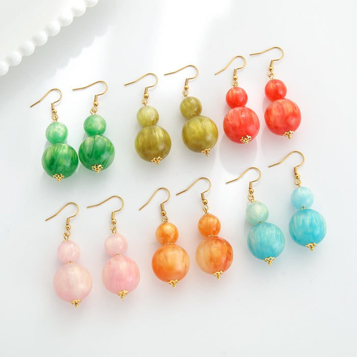 Wholesale Simple colorful resin round bead earrings double bead earrings