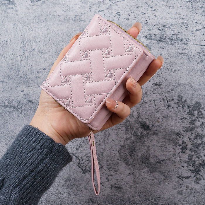 Wholesale Love Embroidery PU Leather Short Wallet Women' s Trendy Fashion Accessory