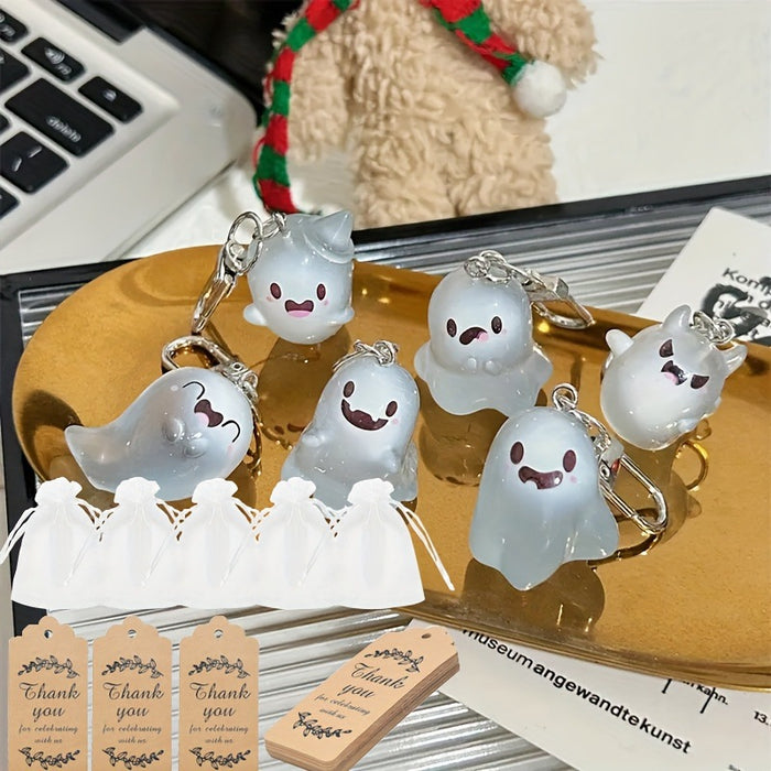 Wholesale Cute Glow-in-the-Dark Ghost Keychain Resin Material Includes Bag and Card Decorative