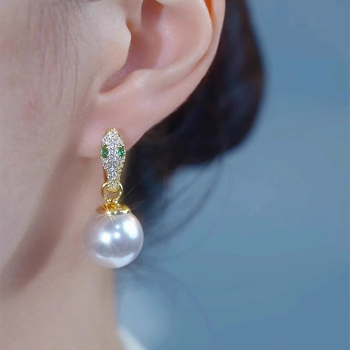 Wholesale Full Diamond Spirit Snake Red Bead Ear Buckle New Eardrop Style Versatile Popular Earaccessory