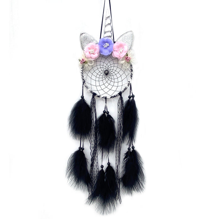 Wholesale Cat Head Dreamcatcher Hanging Ornament Handmade Pink Feather Decor MOQ≥2