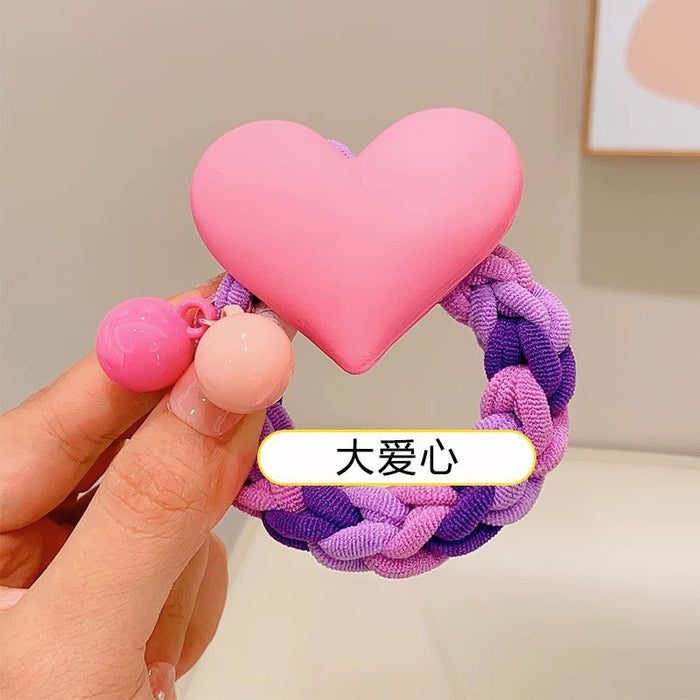 Wholesale Rainbow woven children's hair rope hair band tie hair cute cartoon doll rubber band diy hair accessories leather cover female