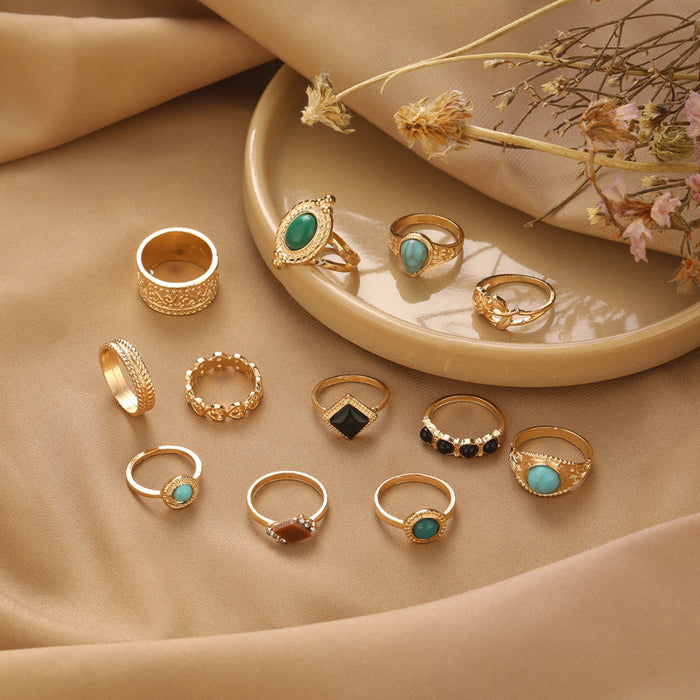 Wholesale turquoise rose combination 12-piece set Ring
