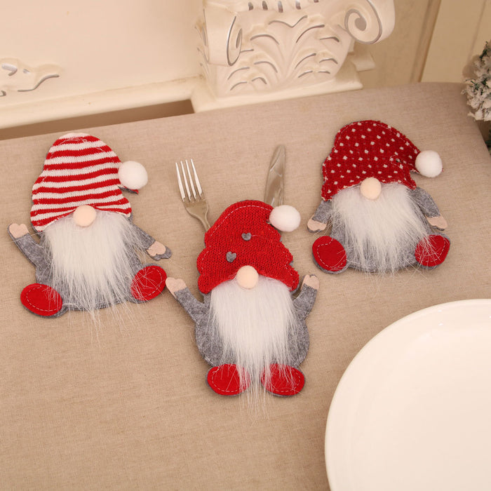 Wholesale New Dwarf Knife and Fork Set Face-less Old Man Knife and Fork Bag Rudolph Tableware Set Christmas Decoration Supplies