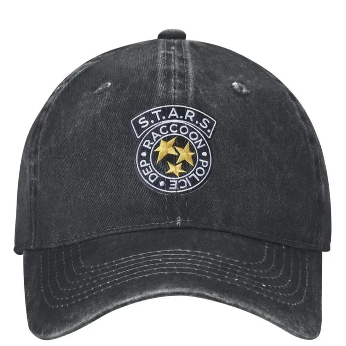 Wholesale Black Vintage Washed Baseball Cap With Retro S T A R S Police Badge Print Adjustable Peaked Cap For Summer