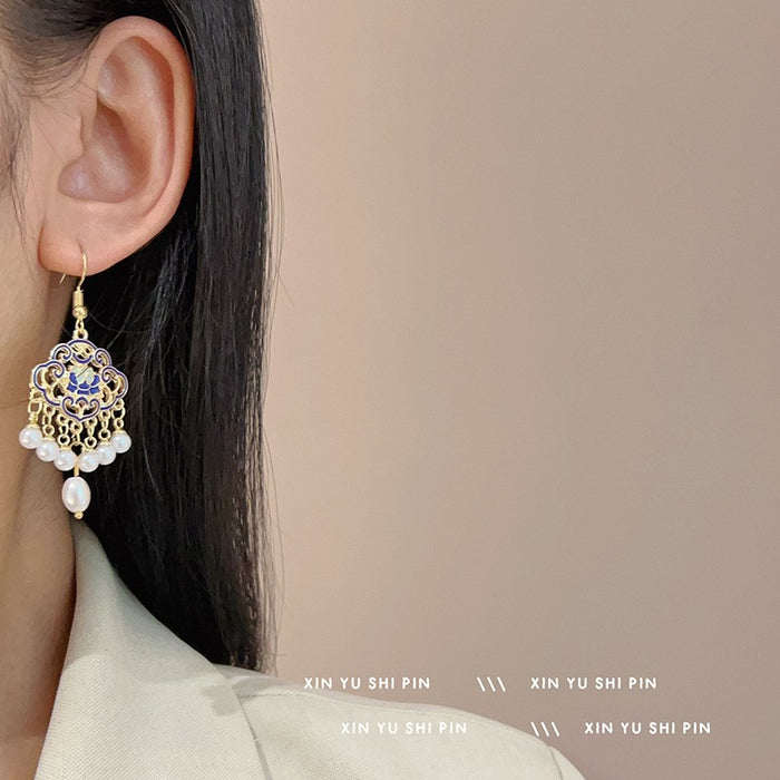 Wholesale Vintage beaded tassel earrings, niche, atmospheric, fashionable, exaggerated earrings, long earrings for women
